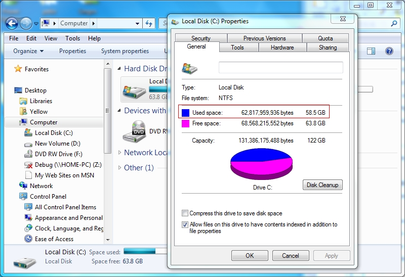 used disk space