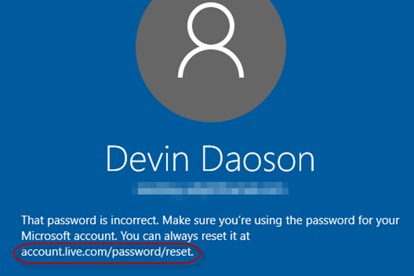 Microsoft password incorrect