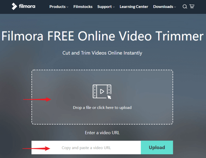 رفع ملف إلى filmora free online video trimmer
