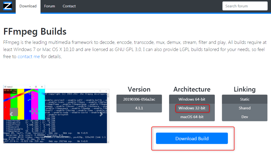 ffmpeg تحميل بناء