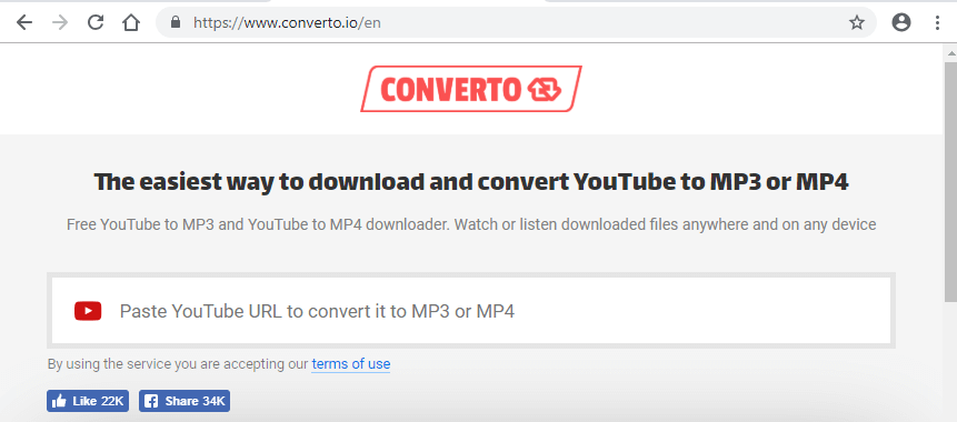 لصق رابط يوتيوب في converto