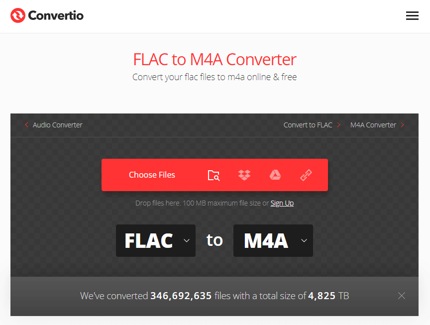 تحويل flac إلى m4a عبر convertio